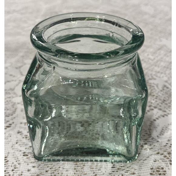 Vintage Pale Green Glass Square Inkwell Bottle 4” - Picture 1 of 10